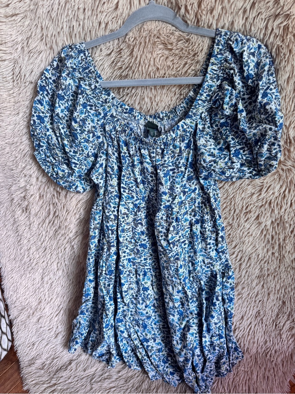 wild fable Blue and White Floral Puff-Sleeve dress